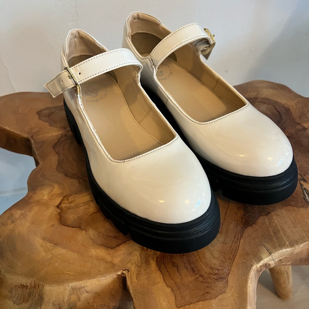 Cream Mary Jane Platform Shoes
